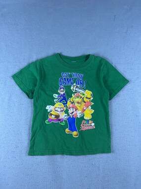 Nintendo T-Shirt Youth S Green Mario Super Sluggers Get Your Game On Graphic Tee